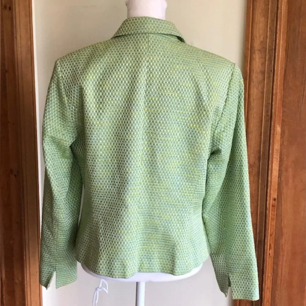 TALBOTS Tweed Green Blue Yellow Long Sleeve Lined Single Breasted Blaz…
